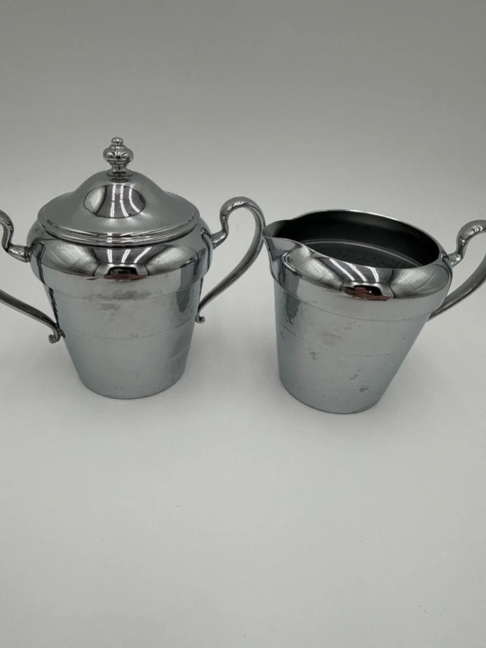 Vintage Cromwell Sugar Bowl Creamer Tray Set Chromium Serving